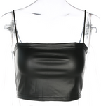 Faux Leather Spaghetti-Strap Crop Top