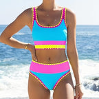 Neon Contrast Trim High-Waist Bikini Set
