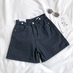 Retro Solid Color High-Waisted Denim Shorts for Women