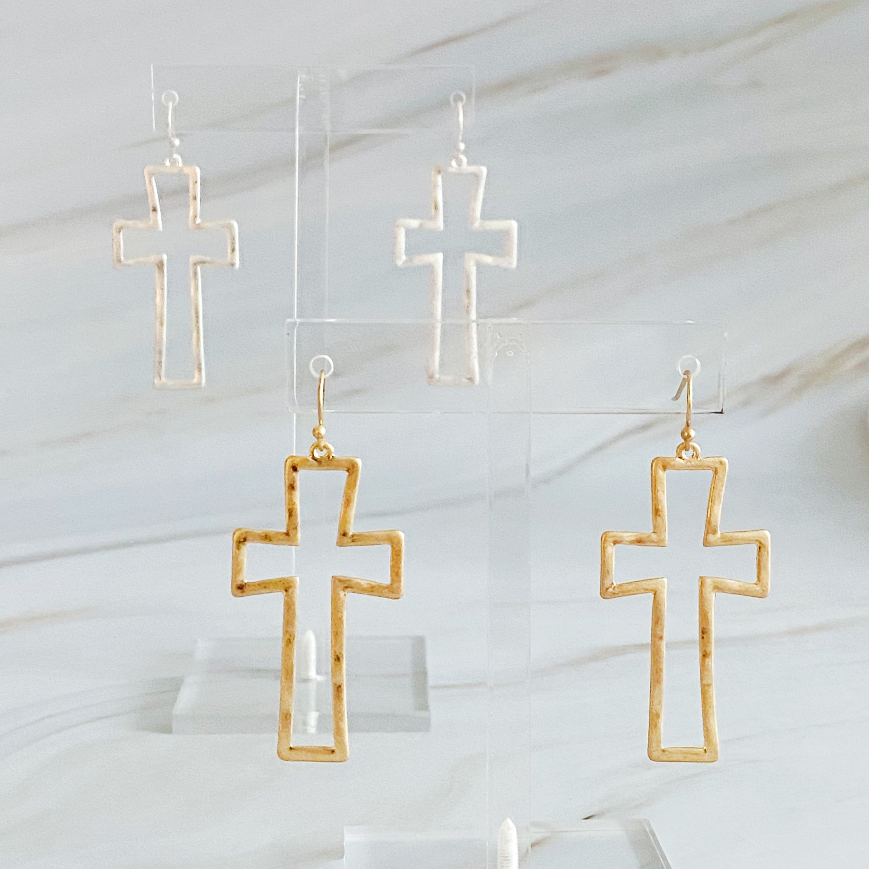 Dangle Cross Outlined Earrings | Christian Jewelry