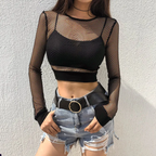 Women's Mesh Long Sleeve Crop Top