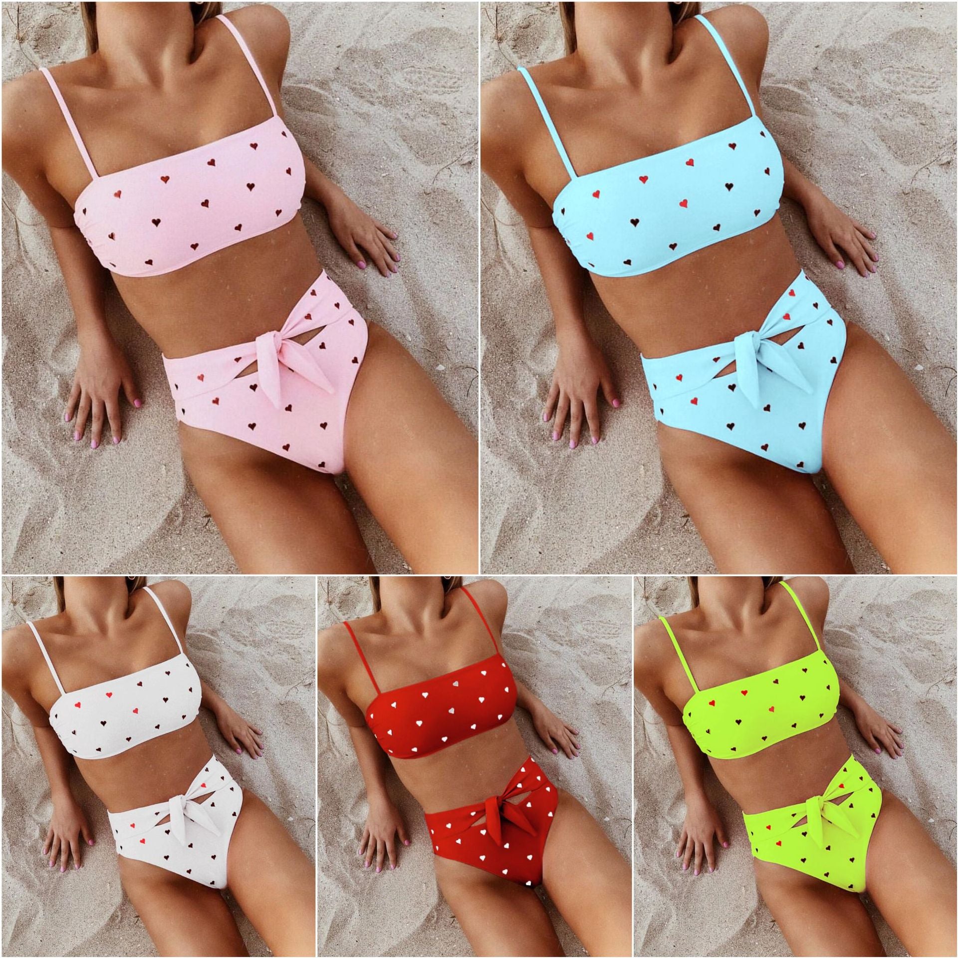 Heart Print High-Waisted Bikini Set
