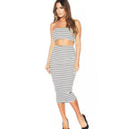 Striped Strapless Crop Top and Pencil Skirt Set