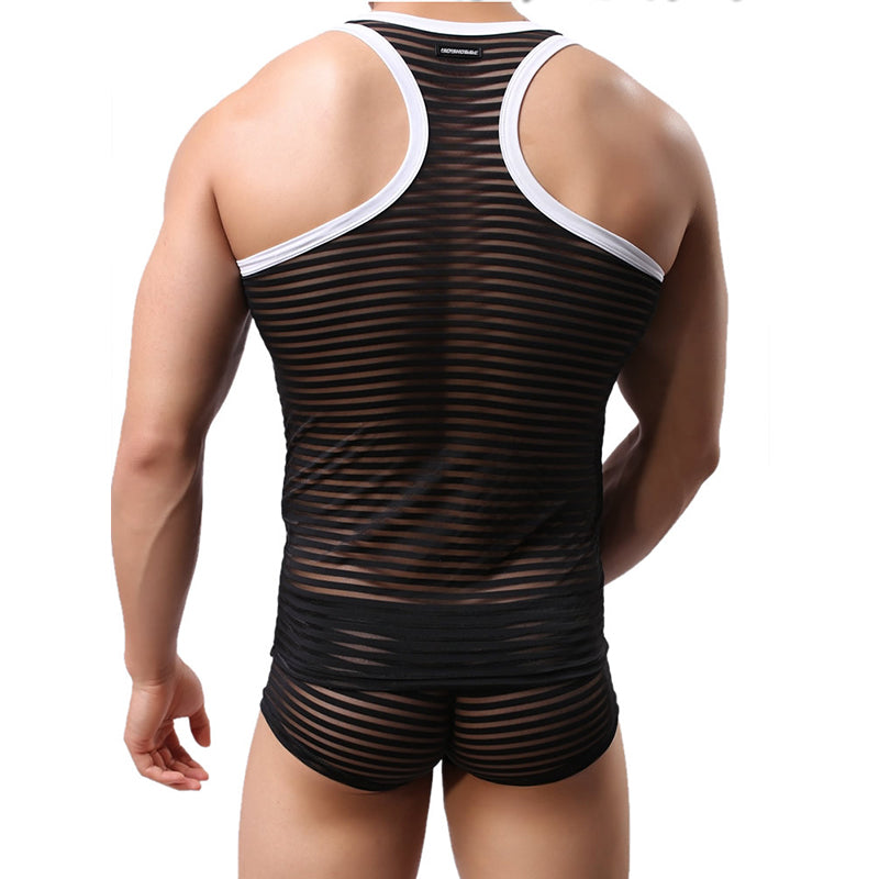 Men's Sheer Fashion Lingerie - Striped Mesh Tank Top