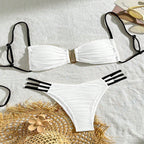 Cream Textured Bandeau Bikini Set