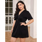 Plus Size Deep V-Neck Short Sleeve Sleepwear for Women