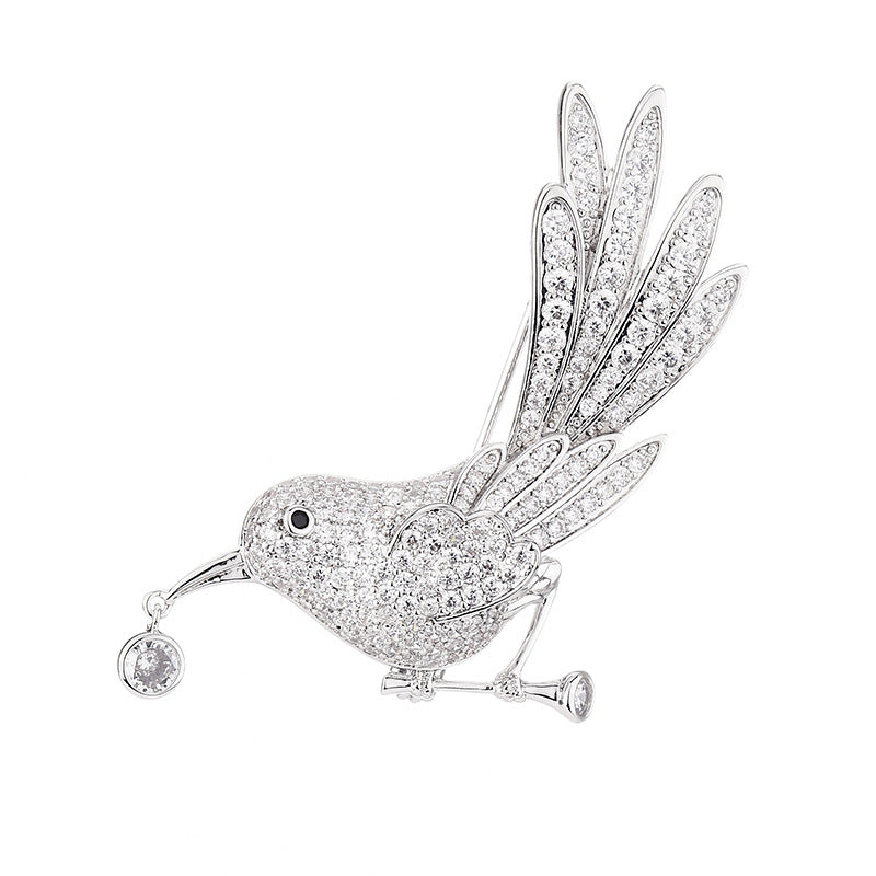 Zircon Hummingbird Bird Brooch Pin