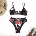 Women's Japanese Floral High-Waist Bikini Set