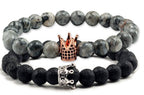 Volcanic Rock Bracelet with Dog Head and Map Stone