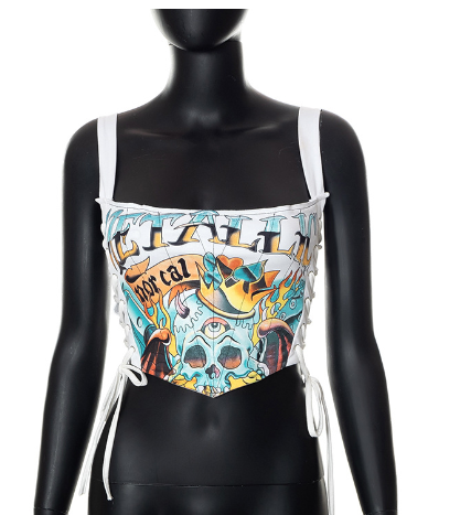 Contrasting Color Curved Hem Backless Tube Top Vest
