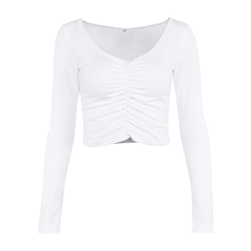 Summer 2018 Women's Long Sleeve U-Neck Crop Top