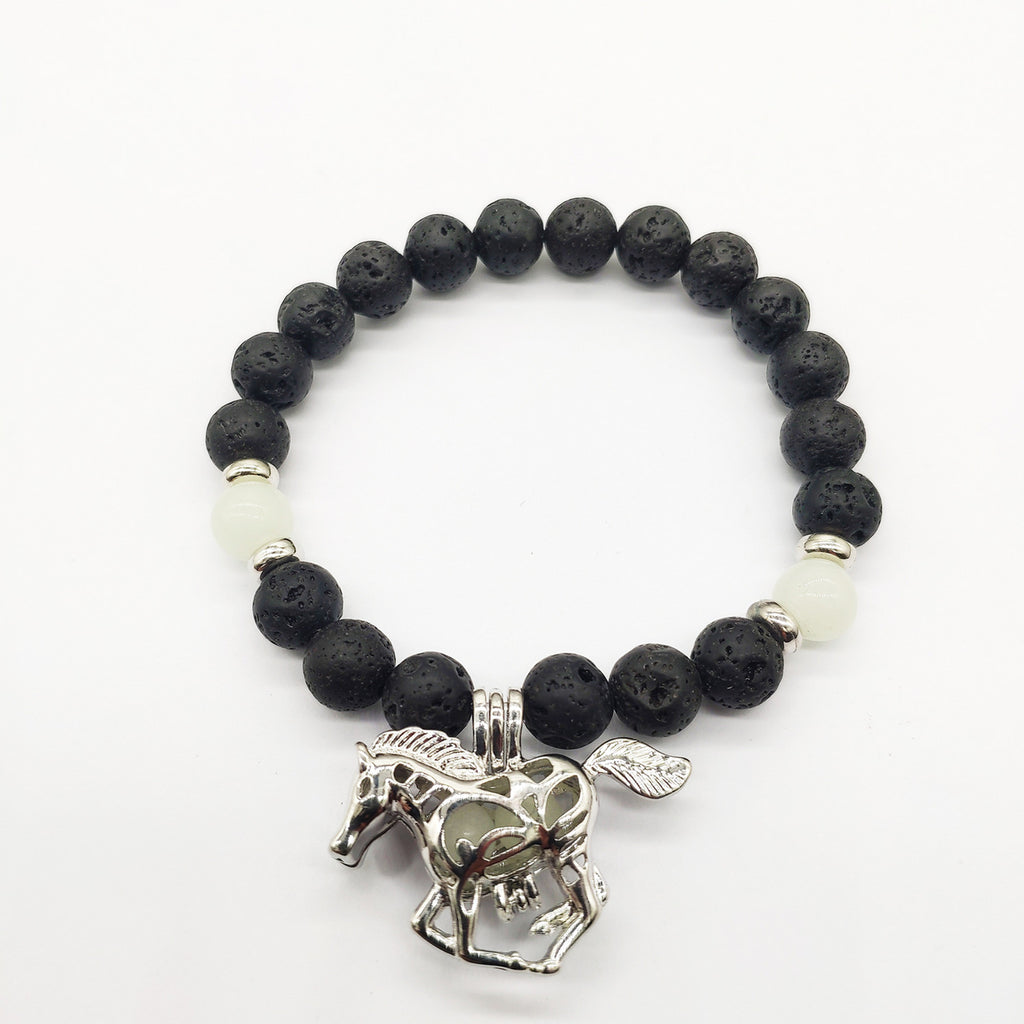 Lava Rock Beaded Bracelet with Glow-in-the-Dark Horse Charm
