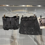 2023 Autumn Trendy Belted Tube Top & Rhinestone Skirt Set