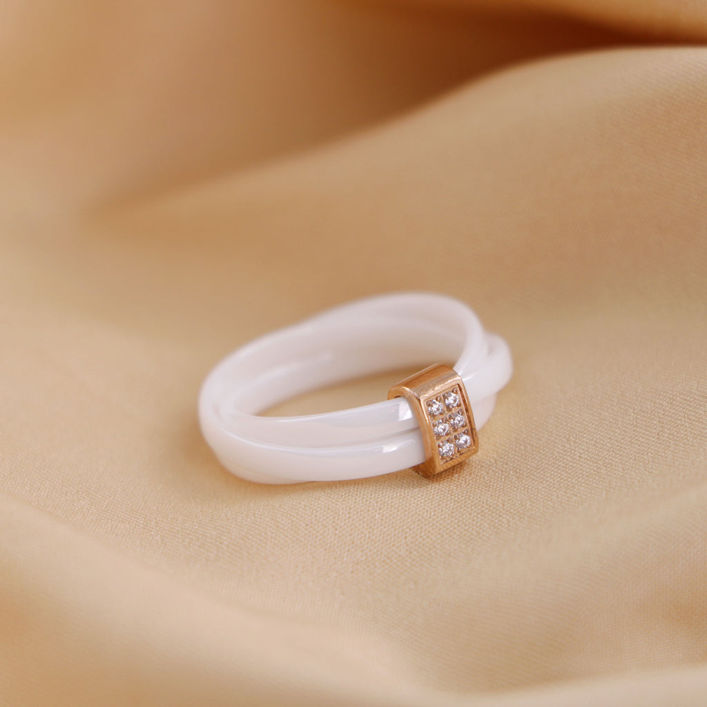 Black and White Ceramic Cross Ring
