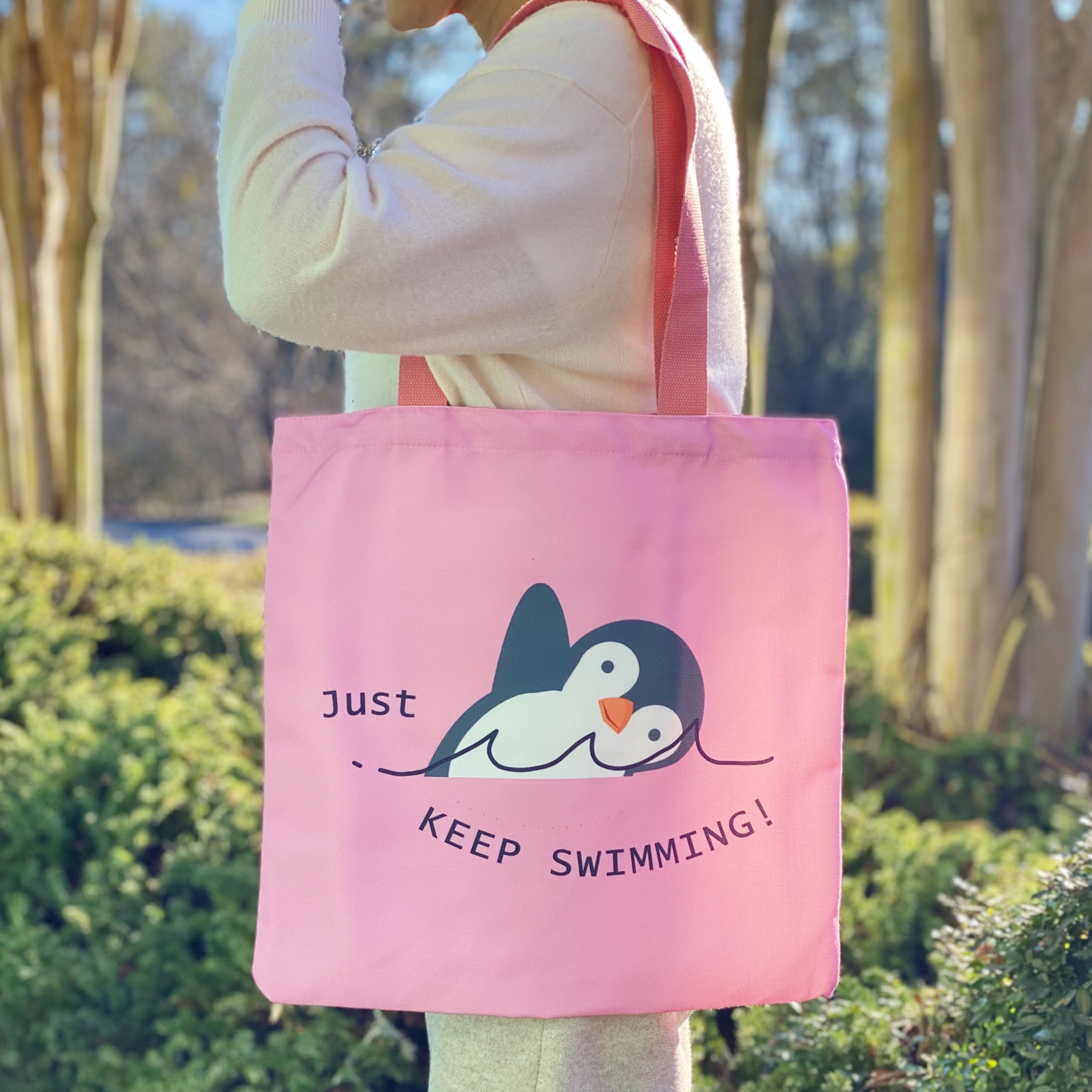 Just Keep Swimming Penguin Canvas Tote Bag