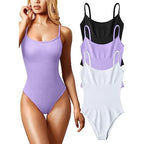 Ribbed Scoop-Neck Spaghetti Strap Bodysuit