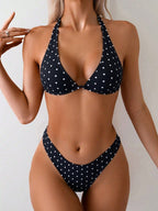 Black Polka Dot Triangle Bikini Set