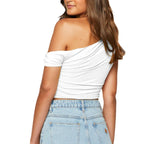 Slim One-Shoulder Oblique Collar Crop Top