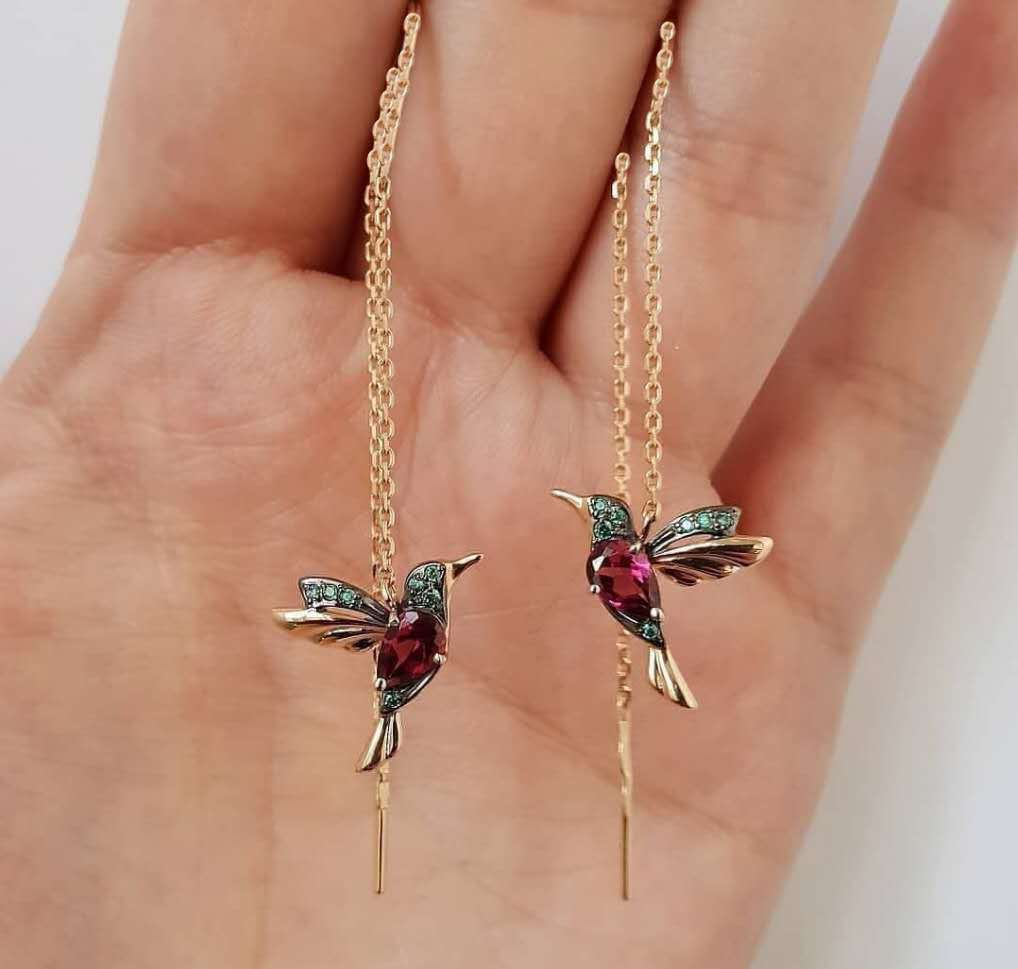 Hummingbird Zircon Threader Earrings