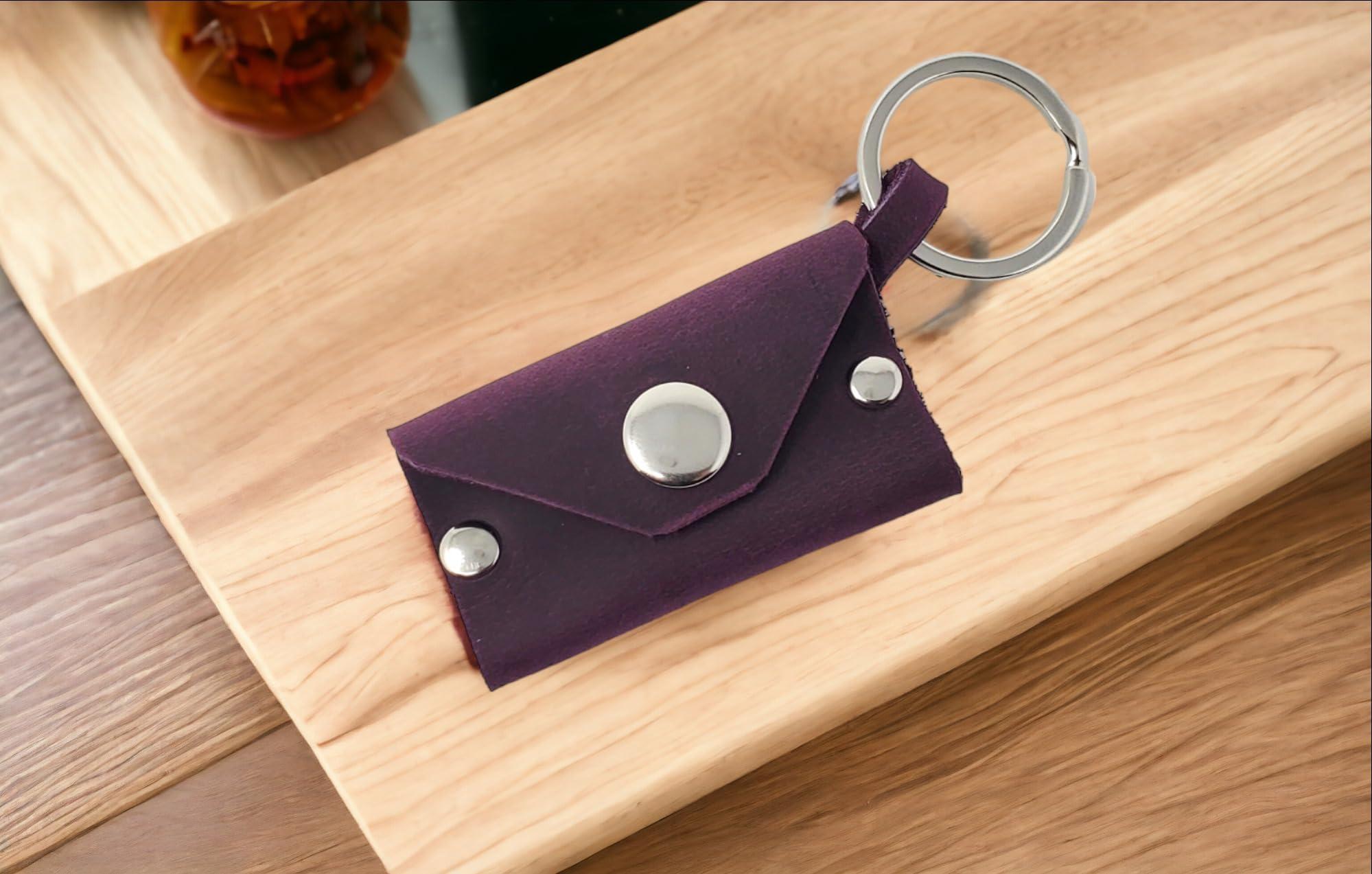 Purple Leather Keychain Coin Holder for Man and Women Airtag Holder Keychain | Accessory