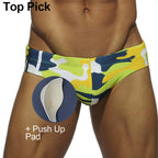 Men's Yellow Camo Swim Briefs with Push-Up Pad