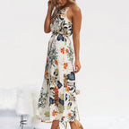 Long Printed Beach Dress with Spaghetti Straps