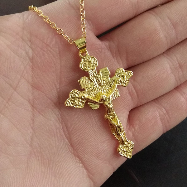 Silver Jesus Crucifix Cross Pendant Necklace | Christian Jewelry