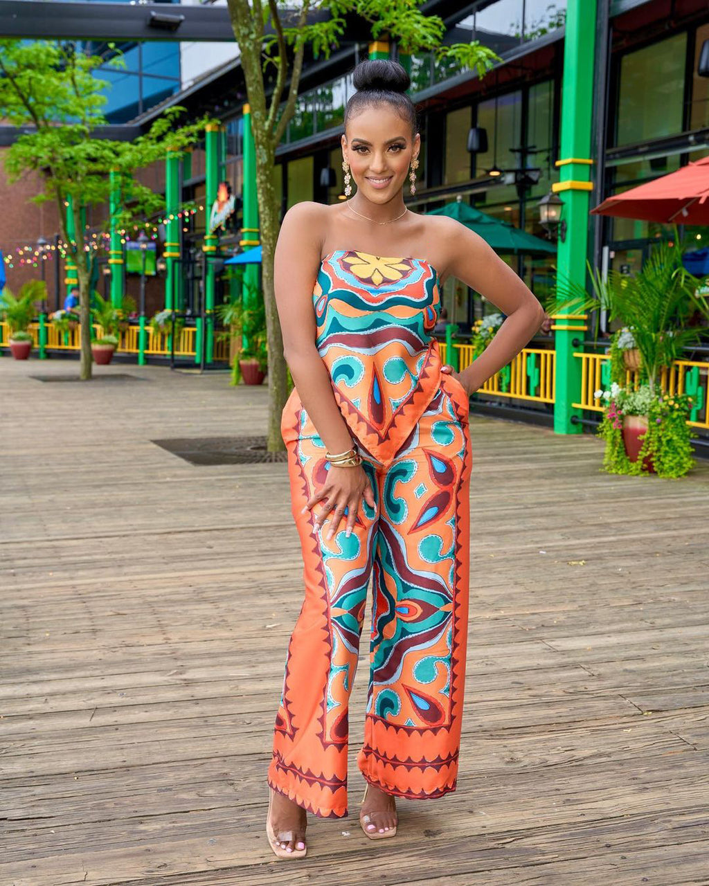 DN8718 Women's Fashion Print Tube Top & Pants Set