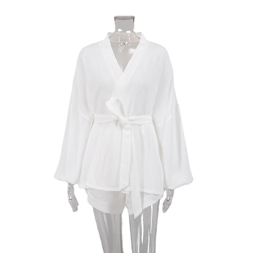 2023 Women's Long Sleeve Robe & Shorts Sleep Set