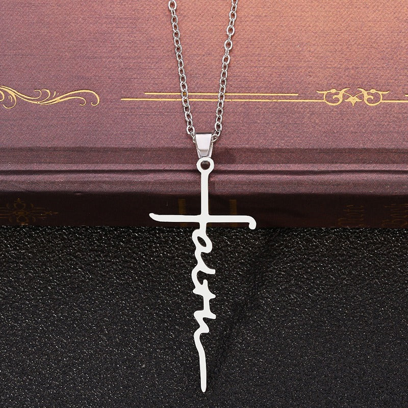 Stainless Steel Faith Cross Pendant Necklace | Christian Jewelry