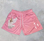 Angel and Cross Print Mesh Gym Shorts