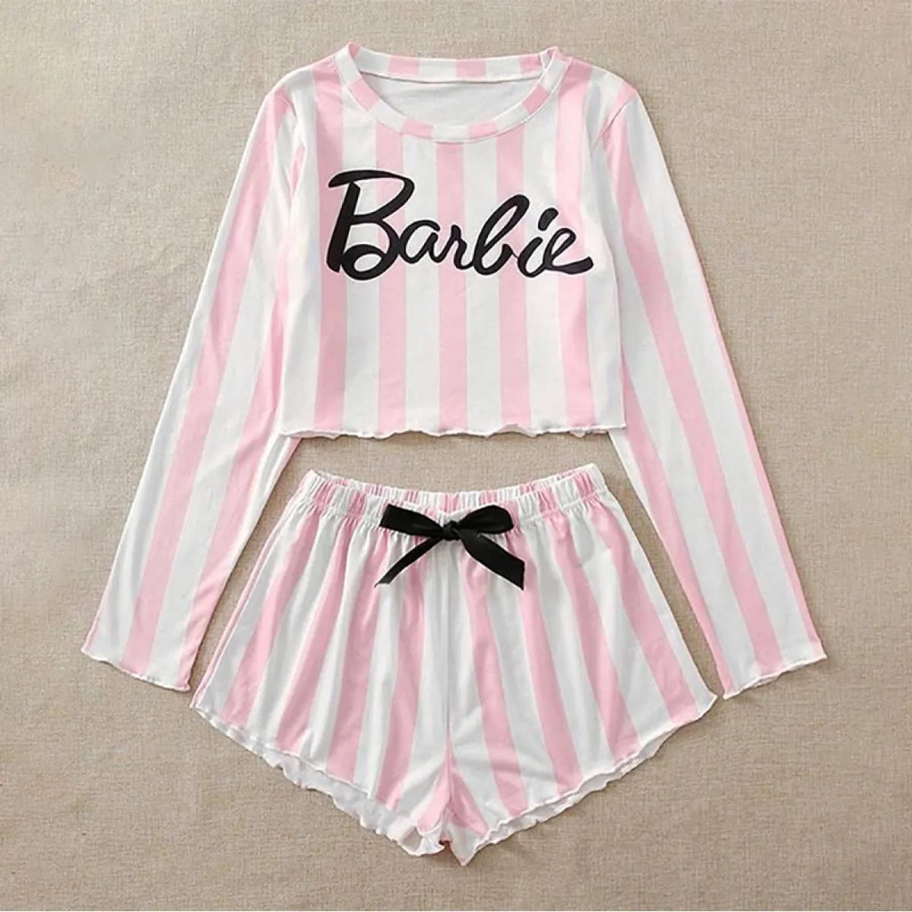 Pink And White Striped Short Sleepwear