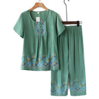 Cotton Linen Short Sleeve Set for Elderly Sleepwear