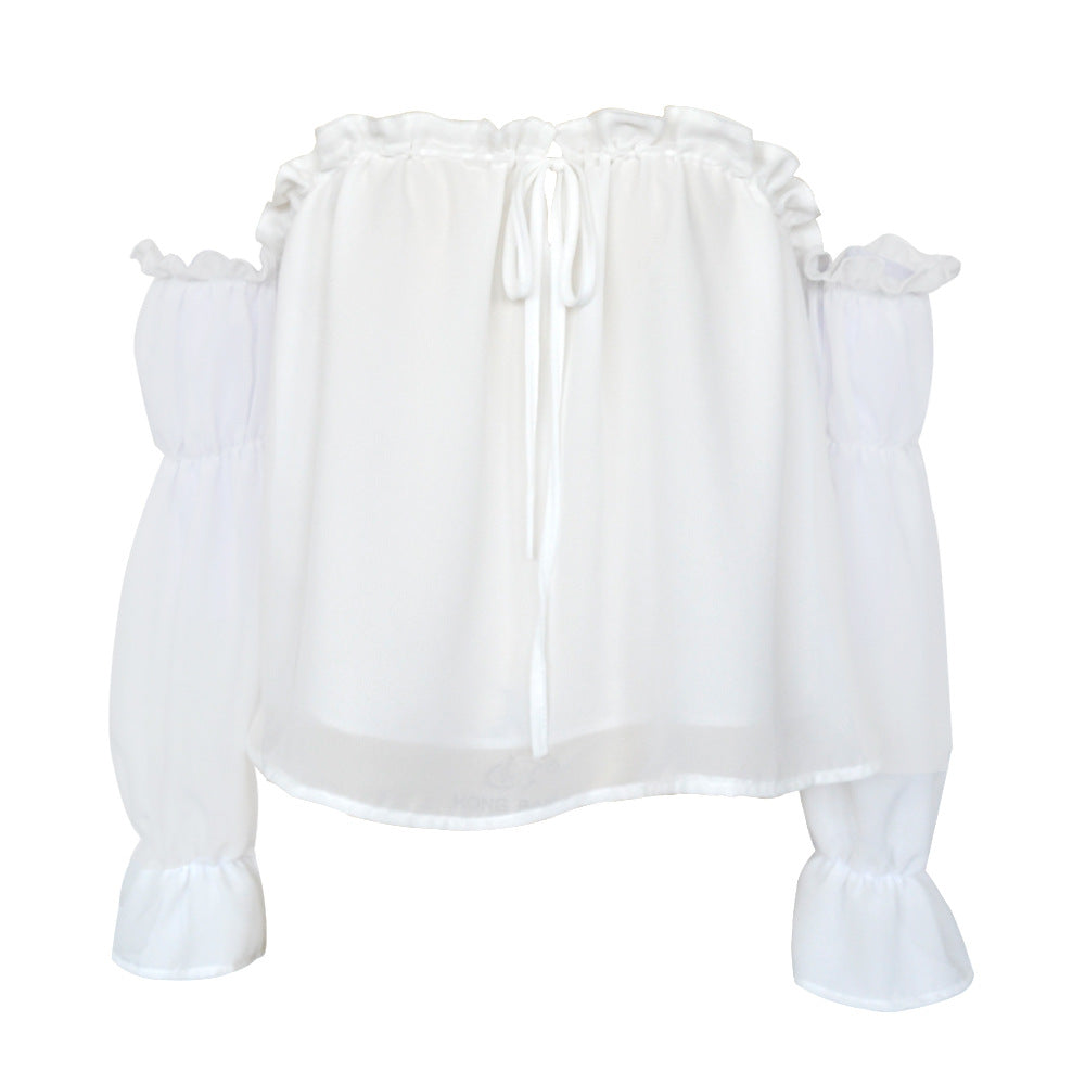 Women's White Off-Shoulder Ruffle Chiffon Cover-Up Top