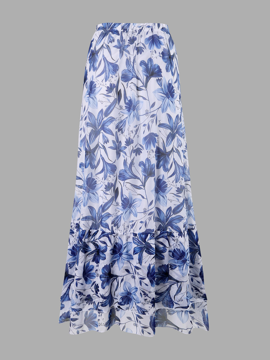 Blue Floral One-Piece Swimsuit and Maxi Skirt Set