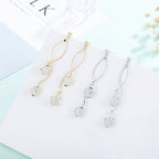 Cat Eye Stone Long Drop Earrings