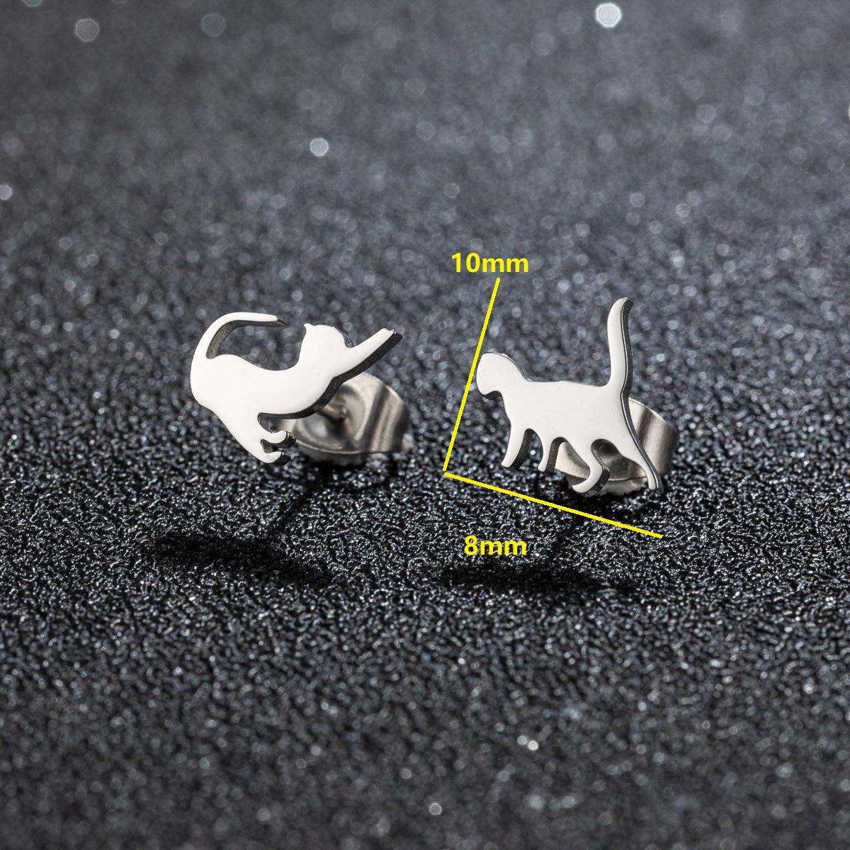 Rose Gold Stainless Steel Cat Stud Earrings