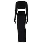 2023 Women's Fashion Hollow Crop Top and Skirt Set