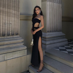 European And American Design Sense Tube Top Hollow Split Dress