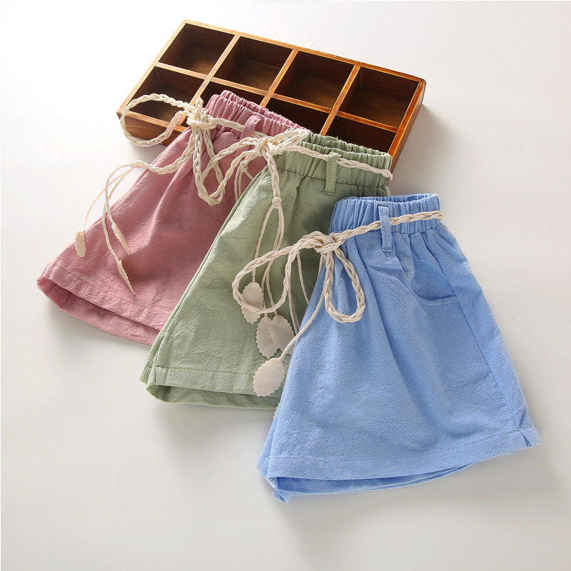Girls' Cotton Linen Summer Shorts - Loose Fit Design