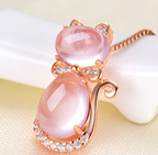 Rose Gold Cat Pendant with Natural Rose Quartz Necklace