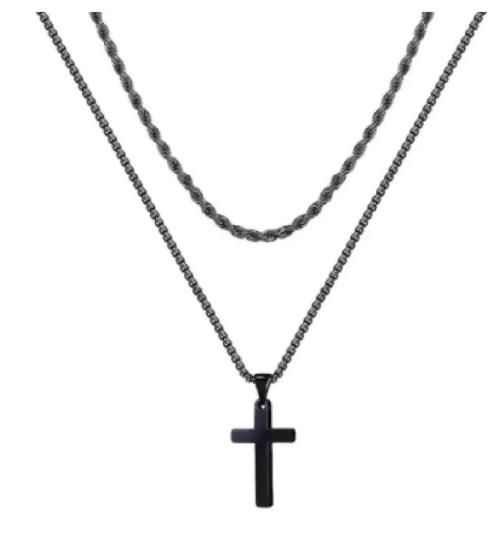 Titanium Cross Layered Necklace