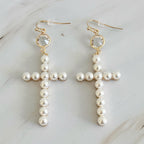 Pearl Cross Dangle Earrings | Christian Jewelry