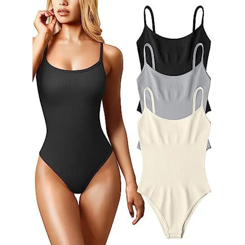 Ribbed Scoop-Neck Spaghetti Strap Bodysuit