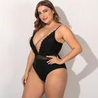 Plus Size Lace Trim One-Piece Swimsuit