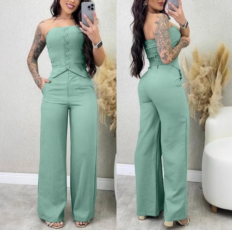 Women’s Tube Top Vest and Wide Leg Pants Set