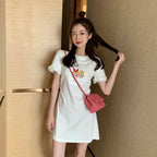 2020 Summer Cute Cartoon Print Lace Trim Dress