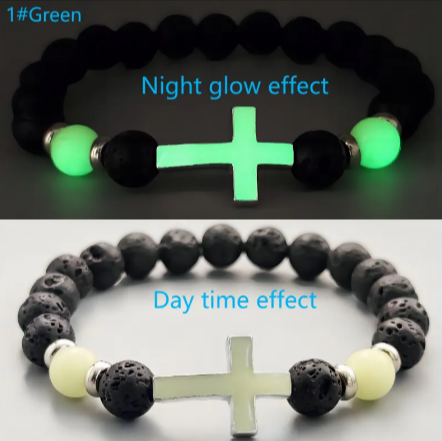 Luminous Volcanic Lava Rock Cross Bracelet