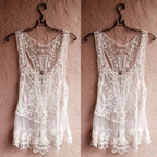 Women's White Lace Sleeveless Beach Cover-Up Top