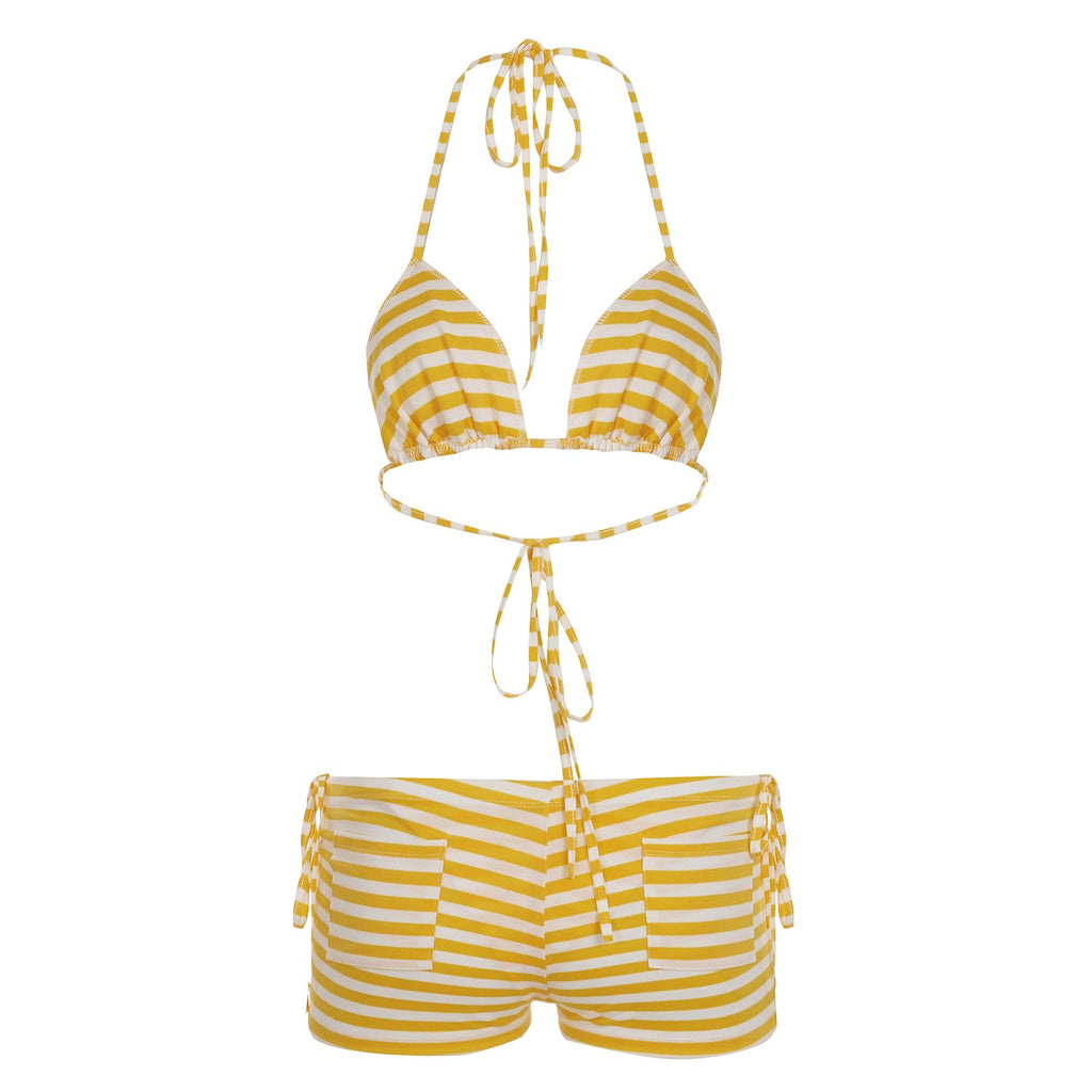 Striped Halter Bikini Set with Boyshorts